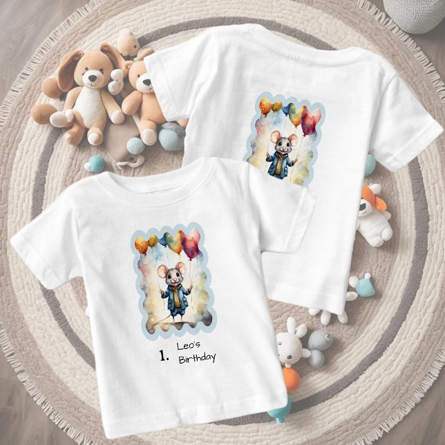 Cute mouse with colourful balloons, custom baby T-Shirt (Creator Uploaded)