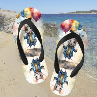 Cute mouse with colourful balloons, personalizable kid's thongs