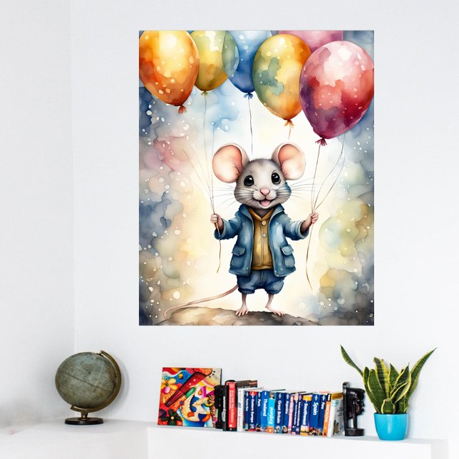 Cute mouse with colourful balloons,  poster (Creator Uploaded)