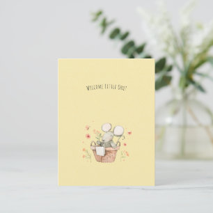 Cute Mouse With Flowers Welcome New Baby Card