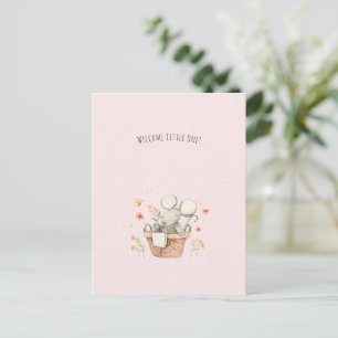 Cute Mouse With Flowers Welcome New Baby Card