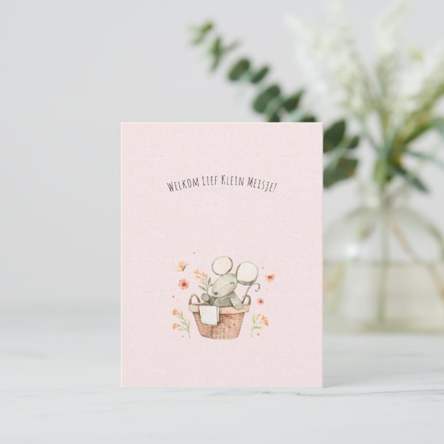 Cute Mouse With Flowers Welcome New Baby Postcard (Standing Front)
