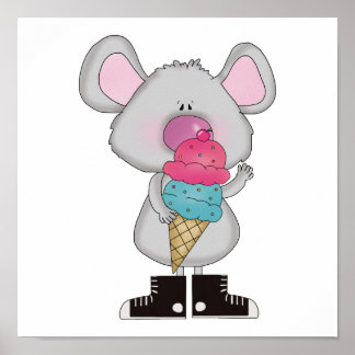 cute mouse with ice cream cone poster