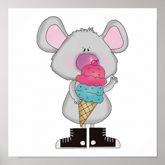 cute mouse with ice cream cone poster (Front)