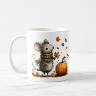 Cute Mouse with Pumpkin and Leaves Fall Aesthetic Coffee Mug