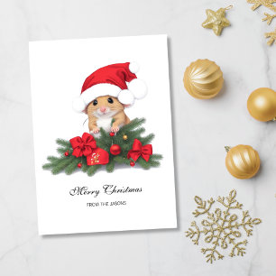 Cute Mouse with Red Hat Xmas Personalised Holiday Card