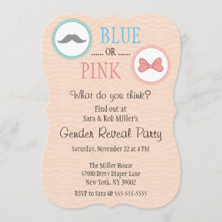 Cute Moustache & Bow Gender Reveal Invite