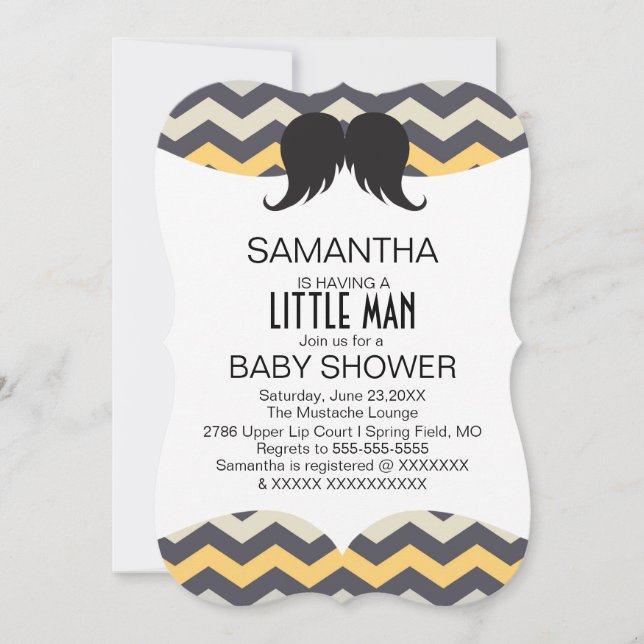 Cute Moustache Boys Baby Shower Custom Invite (Front)