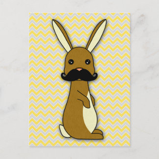 Cute Moustache Bunny Cartoon Postcard
