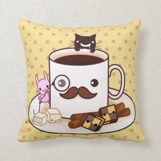 Cute moustache coffee cup with kawaii animals cushion