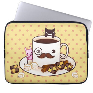 Cute moustache cup with kawaii animals and laptop sleeve