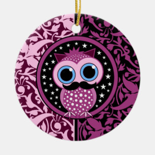 cute moustache owl ceramic ornament