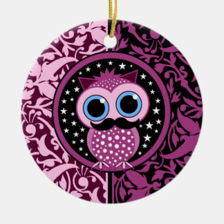 cute moustache owl ceramic ornament