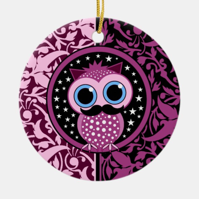 cute moustache owl ceramic ornament (Front)