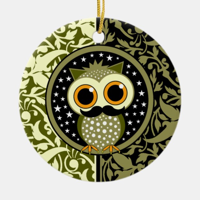 cute moustache owl ceramic ornament (Front)