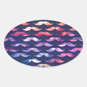 Cute Moustache Pattern with Watercolor Overlays Oval Sticker