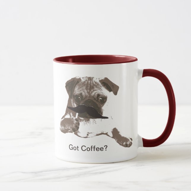 Cute Moustache Pug Coffee Mugs (Right)