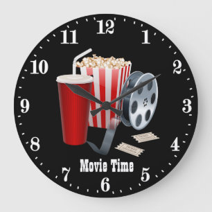 cute movie popcorn add name theatre  large clock