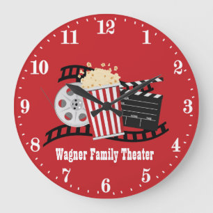 cute movie popcorn add name theatre large clock