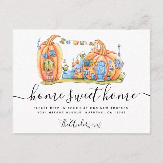 Cute Moving Announcement Pumpkin House Postcard (Front)