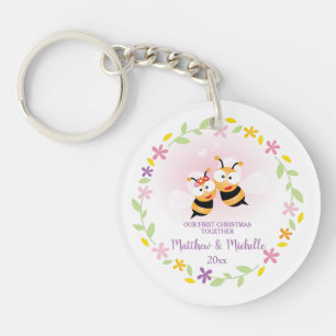 Cute Mr And Mrs Honey Bee First Christmas Keepsake Key Ring