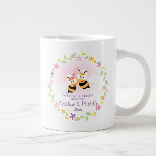 Cute Mr And Mrs Honey Bee First Christmas Keepsake Large Coffee Mug (Right)