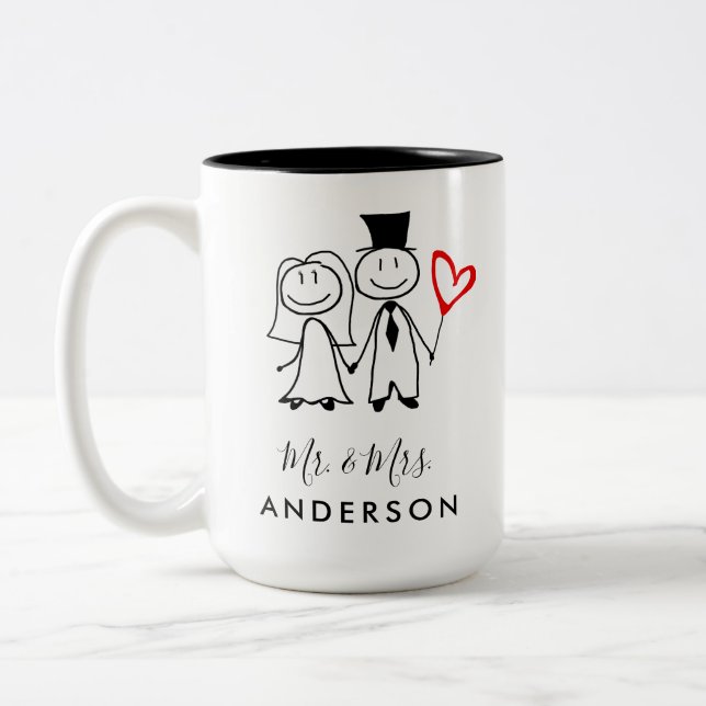 Cute Mr and Mrs Married Couple Two-Tone Coffee Mug (Left)