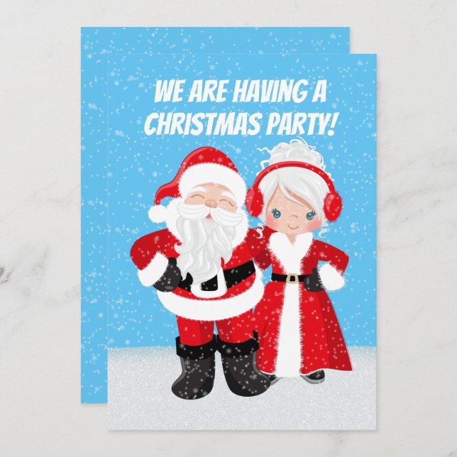 Cute Mr. and Mrs. Santa Claus Party Invitation (Front/Back)