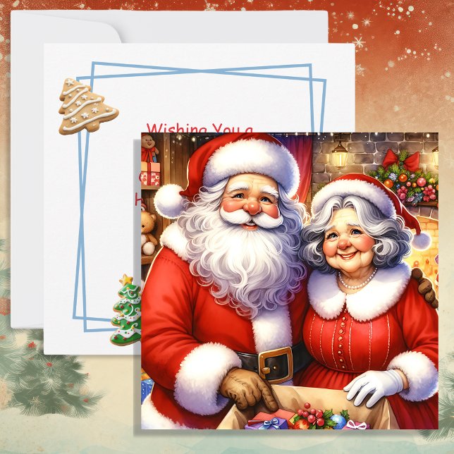 Cute Mr and Mrs Santa Claus Personalised Christmas Holiday Card (Creator Uploaded)