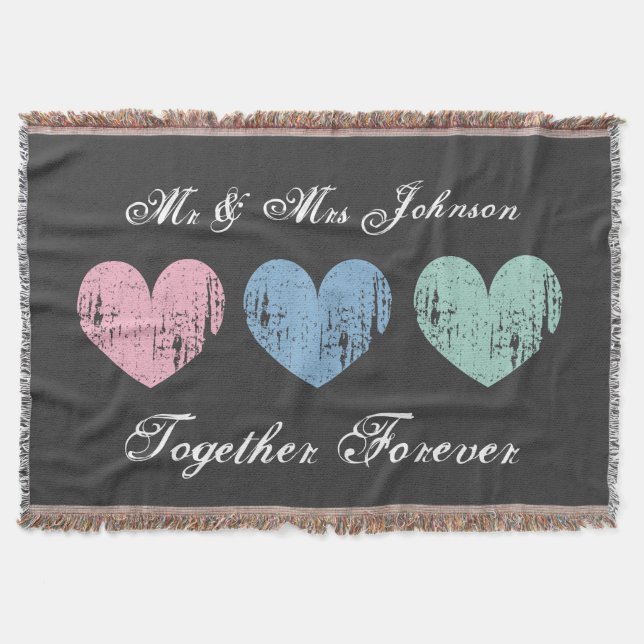 Cute Mr and Mrs throw blanket for newlyweds couple (Front)