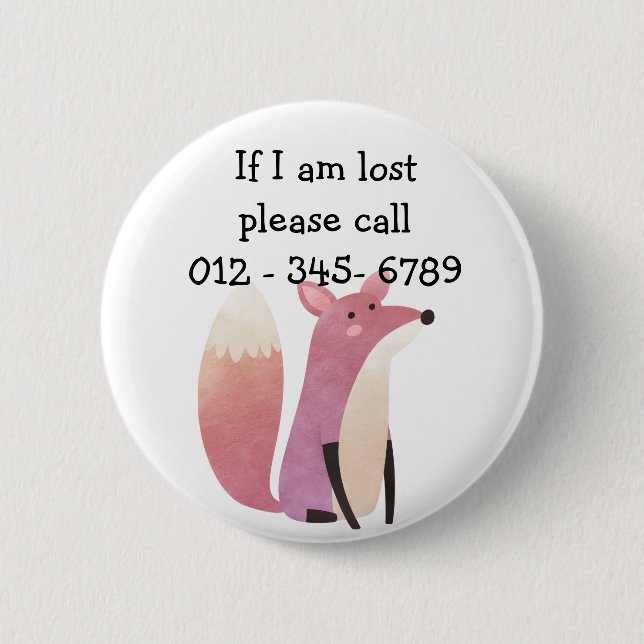 Cute Mr Fox,  Child Emergency Contact 6 Cm Round Badge (Front)