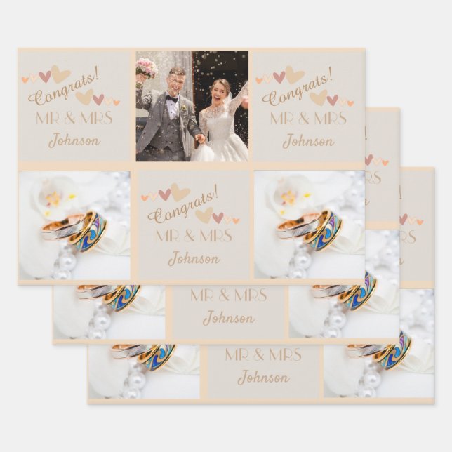 Cute Mr & Mrs Wedding Congrats Wrapping Paper Sheet (Set)