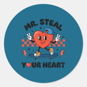 Cute mr steal heart checkered valentine boy classic round sticker