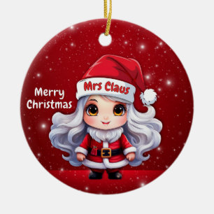 Cute Mrs Santa Claus Character Berry Red Snowy🎄 Ceramic Ornament