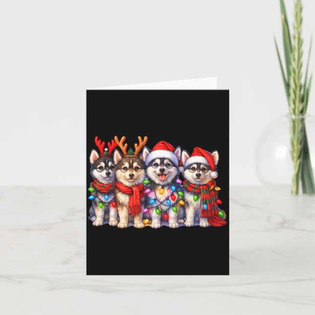Cute Msky Christmas Dogs With Lights Long Sleeve  Card (Front)