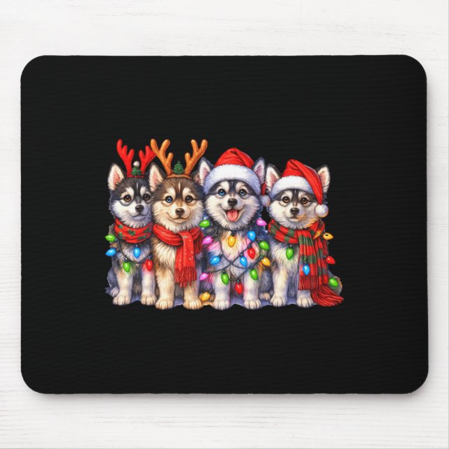 Cute Msky Christmas Dogs With Lights Long Sleeve  Mouse Pad (Front)