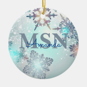 Cute MSN Graduation Personalised Name Blue  Ceramic Ornament