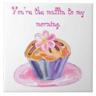 Cute Muffin with Flower Topping Ceramic Tile