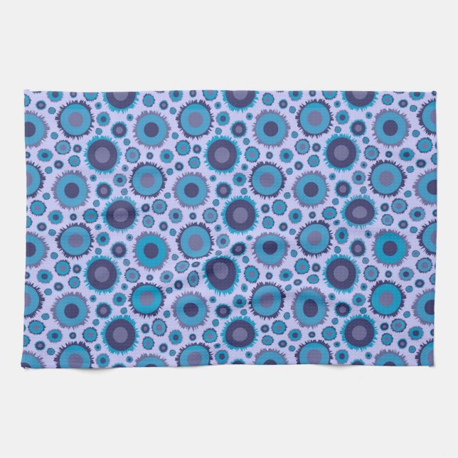 Cute multi blue colours suns patterns tea towel (Horizontal)