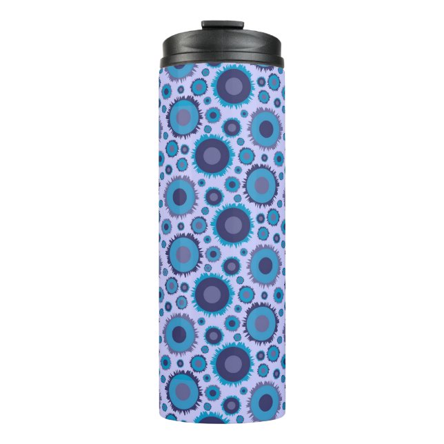 Cute multi blue colours suns patterns tile thermal tumbler (Front)