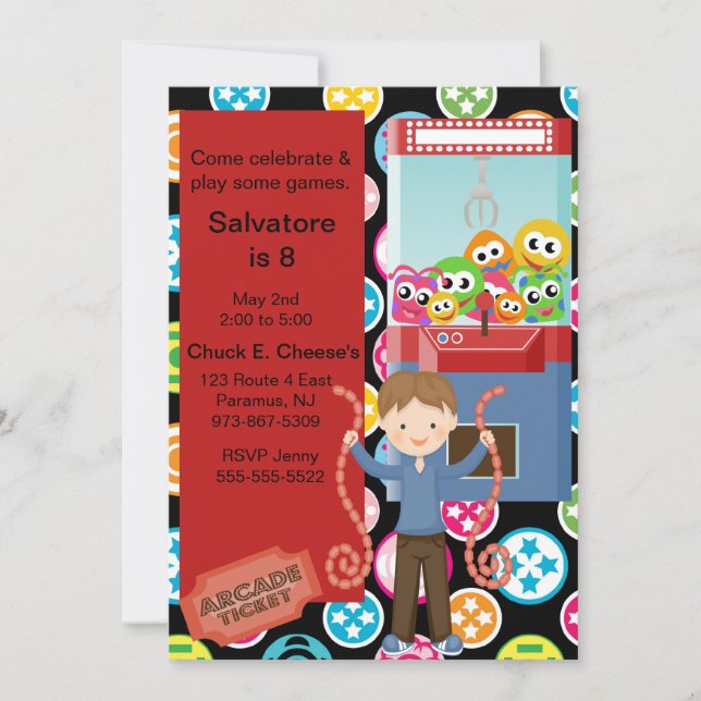 Cute, Multi Colour, Arcade Birthday Boy Invitation (Front)