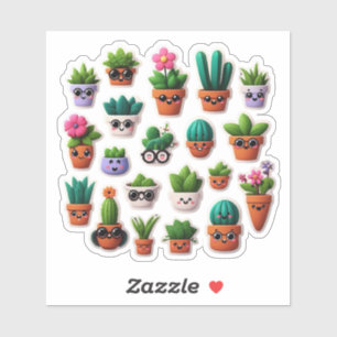Cute Multi-Colour Kawaii Potted Plant Sticker Set