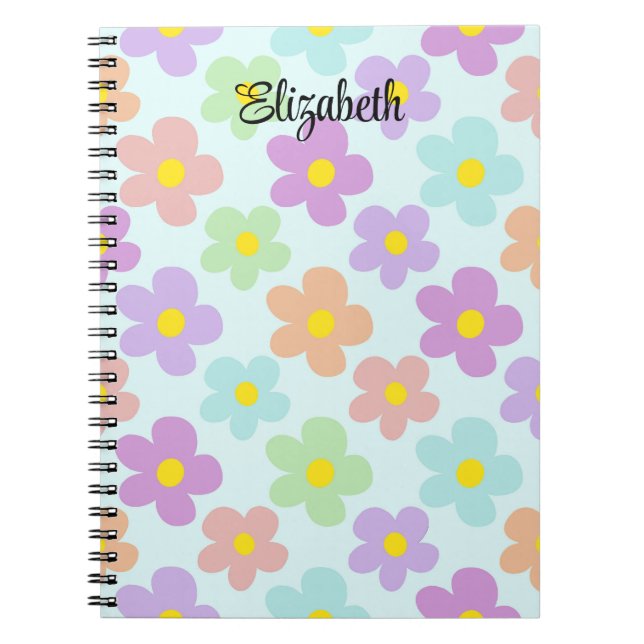 Cute multi coloured retro daisies girly journallin notebook (Front)
