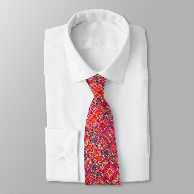 Cute multi colours abstract waves painting tie (Tied)