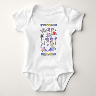 Cute Multi Dinosaur Colourful Art Work Baby Bodysuit