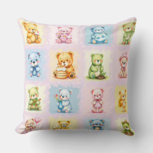 Cute Multi Teddy Bear Collage and Toys Seamless Cushion