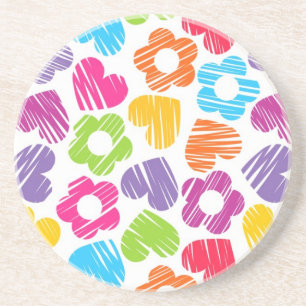 Cute multicolor flowers and hearts girly pattern coaster