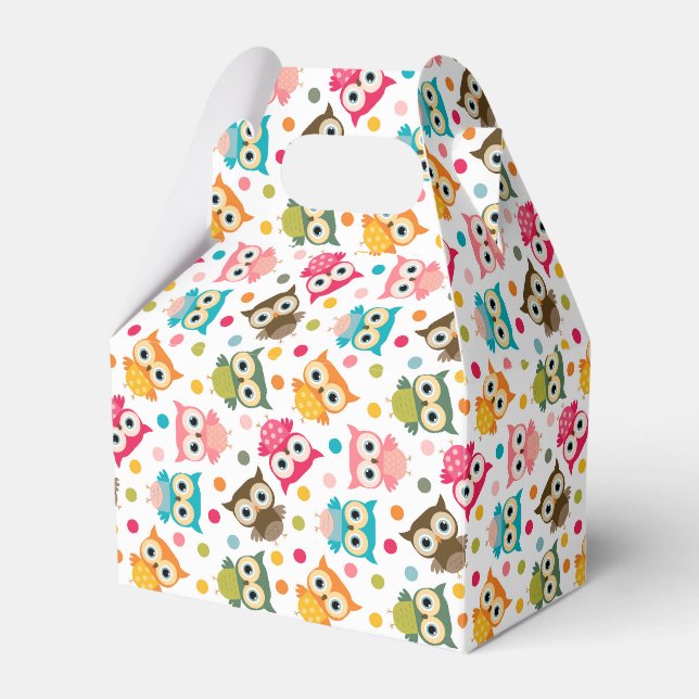 Cute multicolor owl pattern favour box (Front Side)