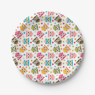 Cute multicolor owl pattern paper plate