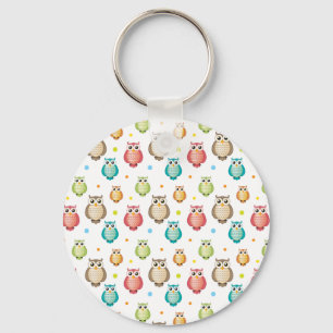 Cute Multicolor Owls Pattern Key Ring